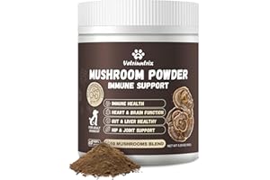 VETRIUNTRIX Turkey Tail Mushroom for Dogs, Organic 10 Mushroom Blend for Lumps and Bumps, Dog Herbal Supplements Probiotic with 50% β-Glucan, Joint Gut Immune Skin Support-60 Day Supply