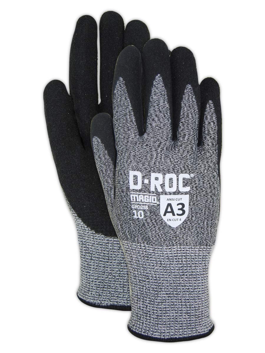Magid Glove & Safety GPD255-12 Magid D-ROC HPPE Blended NitriX Grip Technology Palm Coated Work Gloves, Cut Level A3, Size 7, Salt and Pepper/Light Blue (12 Pairs)