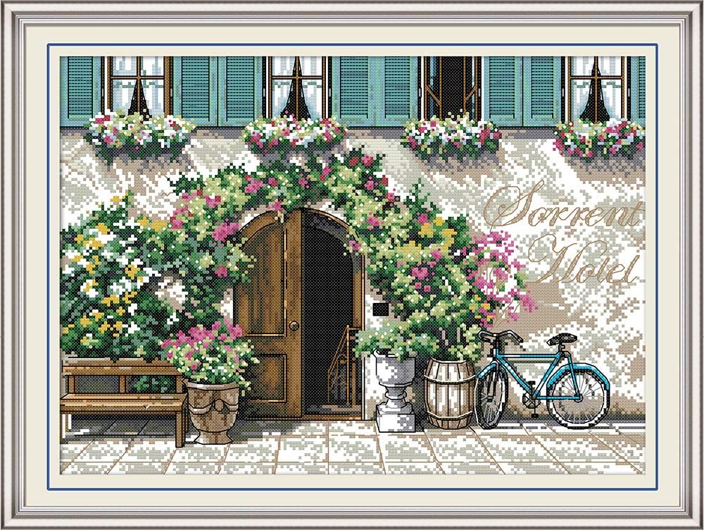 Full Range of Stamped Cross Stitch Kits, 100% Cotton DIY Embroidery Starter Kits DIY Needlework for Beginners Kids Adults - Gate Courtyard (Printed 11CT) 21.7''X 16.5''