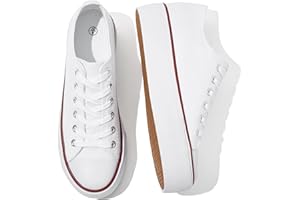 SERNIAL Womens White Platform Sneakers Low Top Platform Shoes Lace Up Canvas Shoes for Women