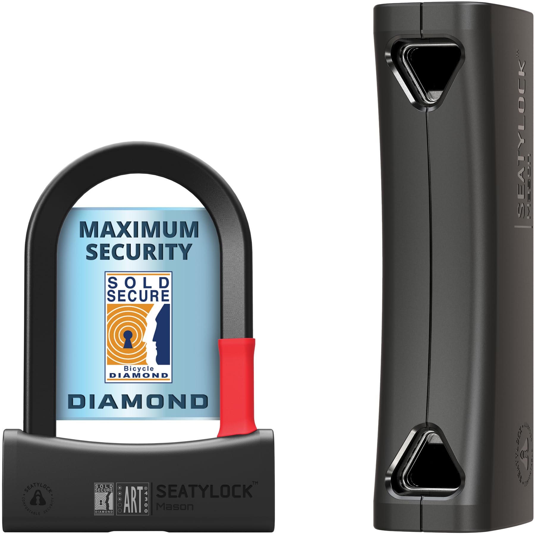SeatyLock Mason Bike U Lock - Patented Heavy Duty Anti Theft Sold Secure Diamond Rated Bike ULock - High Security Bicycle Lock with Key for Electric and City Bikes (14CM)