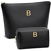 CLOUDWINGS Birthday Gifts for Women Initial Makeup Bag Set Personalized Girl Cosmetic Travel Toiletry Bag Gifts for Bridesmaid Friend Graduation Teachers(Black,B)