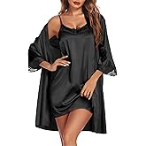 Ekouaer Sleepwear Women's Satin Nightgown with Robes Set 2 Piece Sexy Lace Cami Nightwear