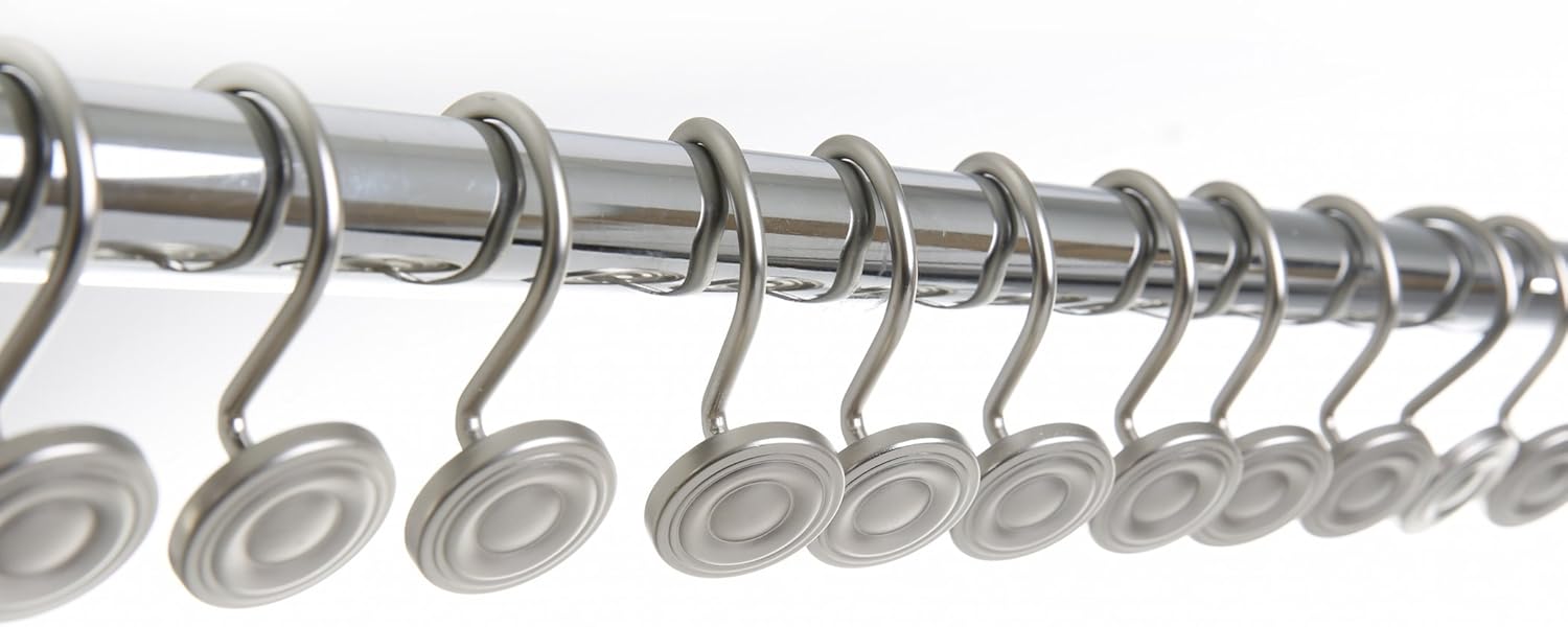 BINO Shower Curtain Hooks - Brushed Nickel, Set of 12 Shower Curtain Rings - Shower Hooks for Curtain Shower Rings: Home & Kitchen
