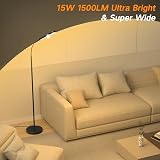 OUTON LED Floor Lamp 15W 1500LM Dimmable 4 Color Temp Remote Touch Black view 5