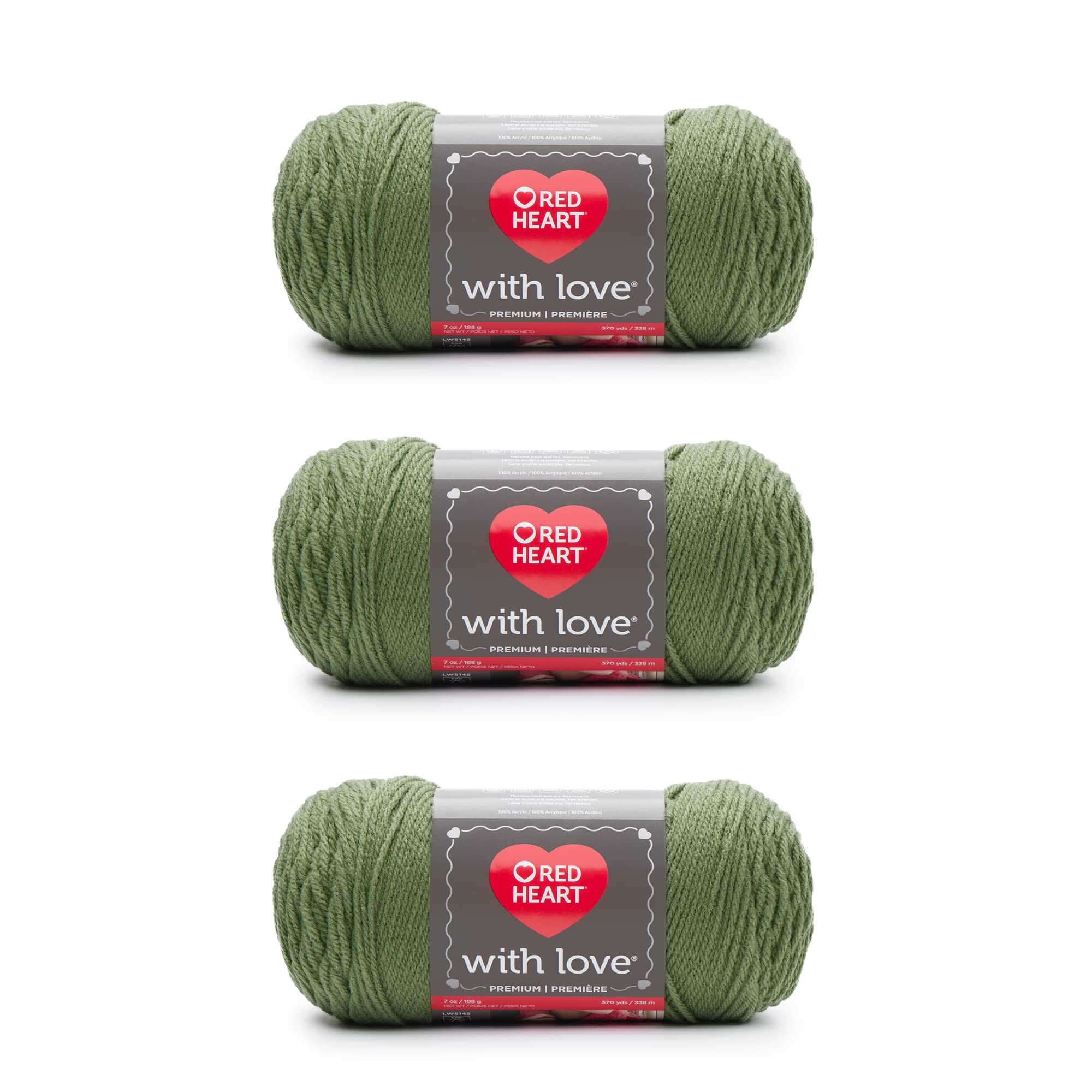 Red Heart with Love Lettuce Yarn - 3 Pack of 198g/7oz - Acrylic - 4 Medium (Worsted) - 370 Yards - Knitting/Crochet,Light Gray