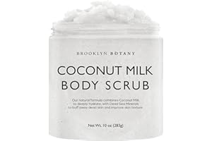Brooklyn Botany Dead Sea Salt and Coconut Milk Body Scrub - Moisturizing and Exfoliating Body, Face, Hand, Foot Scrub - Fights Stretch Marks, Fine Lines, Wrinkles - Great Gifts for Women & Men - 10 oz