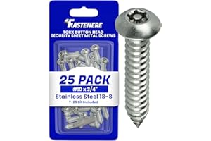 Fastenere Torx Security Sheet Metal Screws - #10 x 3/4" (25-Pack) Button Head, Tamper-Resistant, Anti Theft Stainless Steel Screws for Higher Level of Safety & Secure Fastening Solution