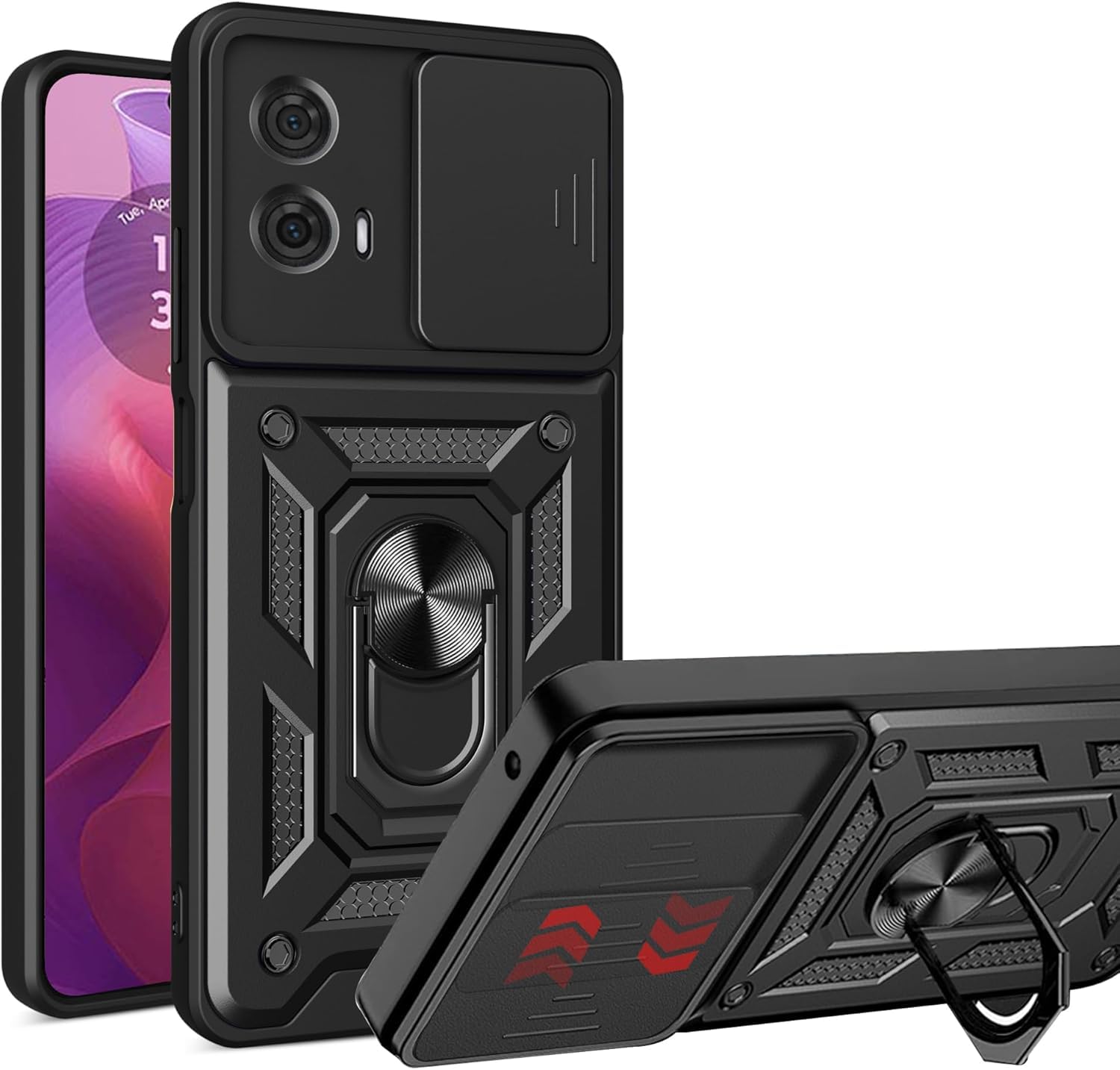 PIXFAB for Motorola Edge 50 Fusion 5G Case, Shockproof Case with Camera Lens Protection, Protective Ring Armour Phone Cover [Kickstand], Dual Layer Shock Absorption Phone Case - Black