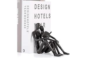 Ambipolar Romantic Reading Couple Bookshelf Decor, Cast Iron Bookend, Aesthetic Room Decor, Office Desk Decor, Home Decorative Bookend for Heavy Books, Satin Black