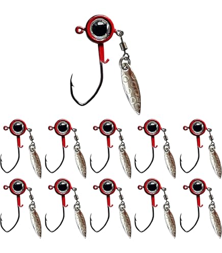 50 Pieces Crappie Jig Heads Kit With Spinner Blades - 1/16 Oz, 5 Colors, For Freshwater & Saltwater Fishing