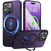 Giisorde 360° Magnetic Stand for iPhone 15 Pro Max Case, [Compatible with MagSafe] Build-in Invisible Ring Kickstand, Shockproof Slim Translucent Matte Phone Case for iPhone 15 Promax, Purple