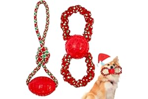 Lepawit Christmas Dog Toys, 2 Pack Cotten Dog Rope Toys with Rubber Ball, Dog Gifts for Christmas, Tug of War Dog Toy for Small and Medium Dogs