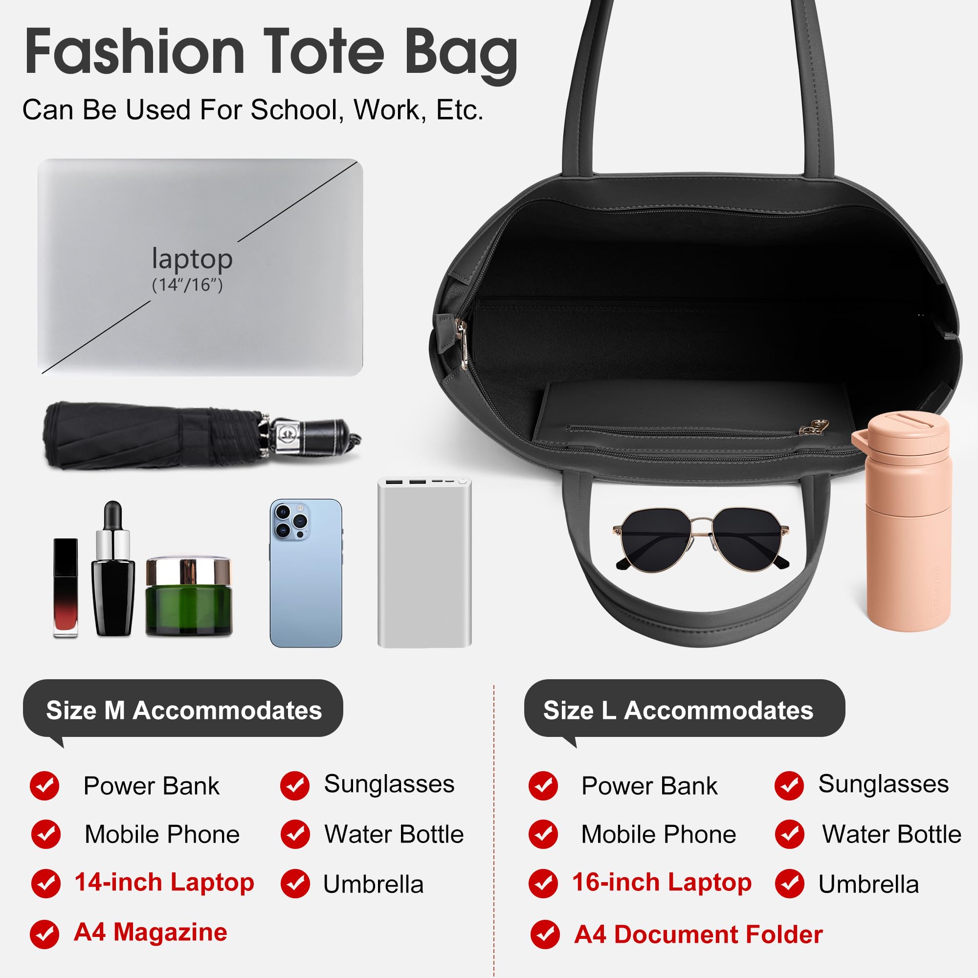 KALIDI FANCY FOREST KALIDI Women'S Large Leather Tote Bags For Work School, Featuring Metal Zip Fasteners And Pockets