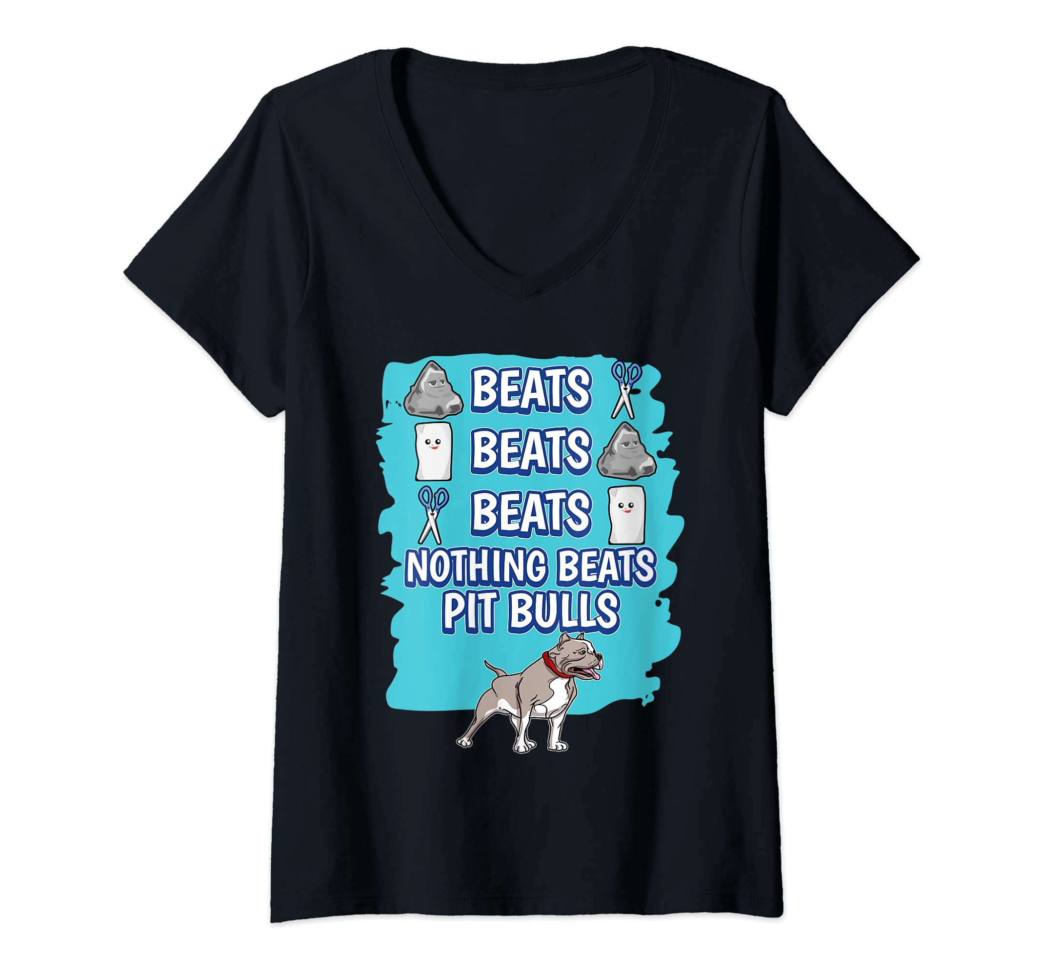 Womens Nothing Beats Pit Bulls Rock Paper Scissors Game Pit Bull V-Neck T-Shirt