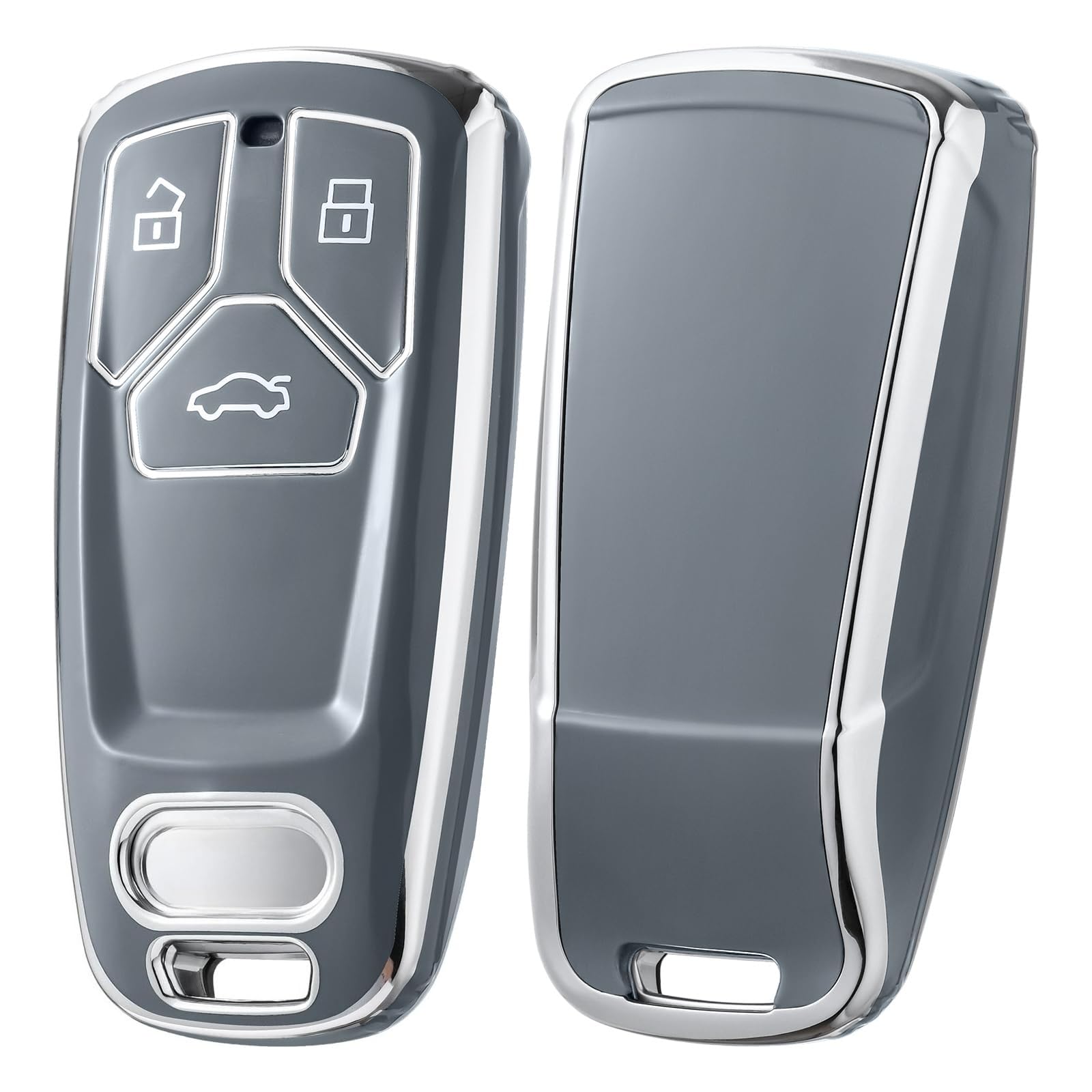 OATSBASF Car Key Case Compatible with Audi A4L A6L A8 Q5 Q7 TTS TT, Seat 3-Button Key Cover TPU Key Box (Silver Edge Grey) — image 1