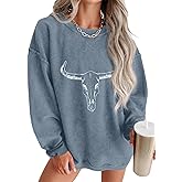 ONLYSTORY Womens Sweatshirts Casual Cored Corduroy Pullover Tops Oversized Long Sleeve Crewneck Shirts