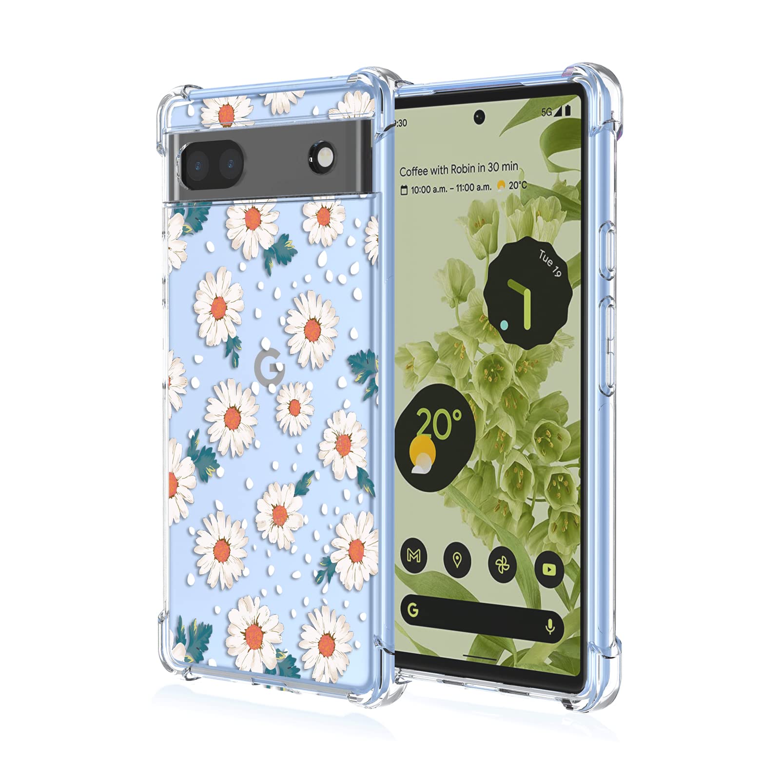 XINYEXIN Case for Google Pixel 7, Painting Flower Pattern Clear Case Soft TPU Silicone Case Slim Shockproof Bumper Girl Women Phone Cover - Daisy — image 1