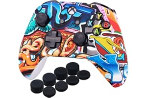 YoRHa Printing Rubber Silicone Cover Skin Case for Xbox One S/X Controller x 1(Comic Graffiti) with PRO Thumb Grips x 8