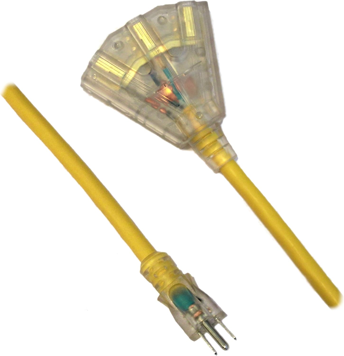 50-ft 14/3 Heavy Duty 3-Outlet Lighted SJTW Indoor/Outdoor Extension Cord by Watt's Wire - Yellow 50' 14-Gauge Grounded 15-Amp Three-Prong Power-Cord (50 foot 14-Awg) - - 