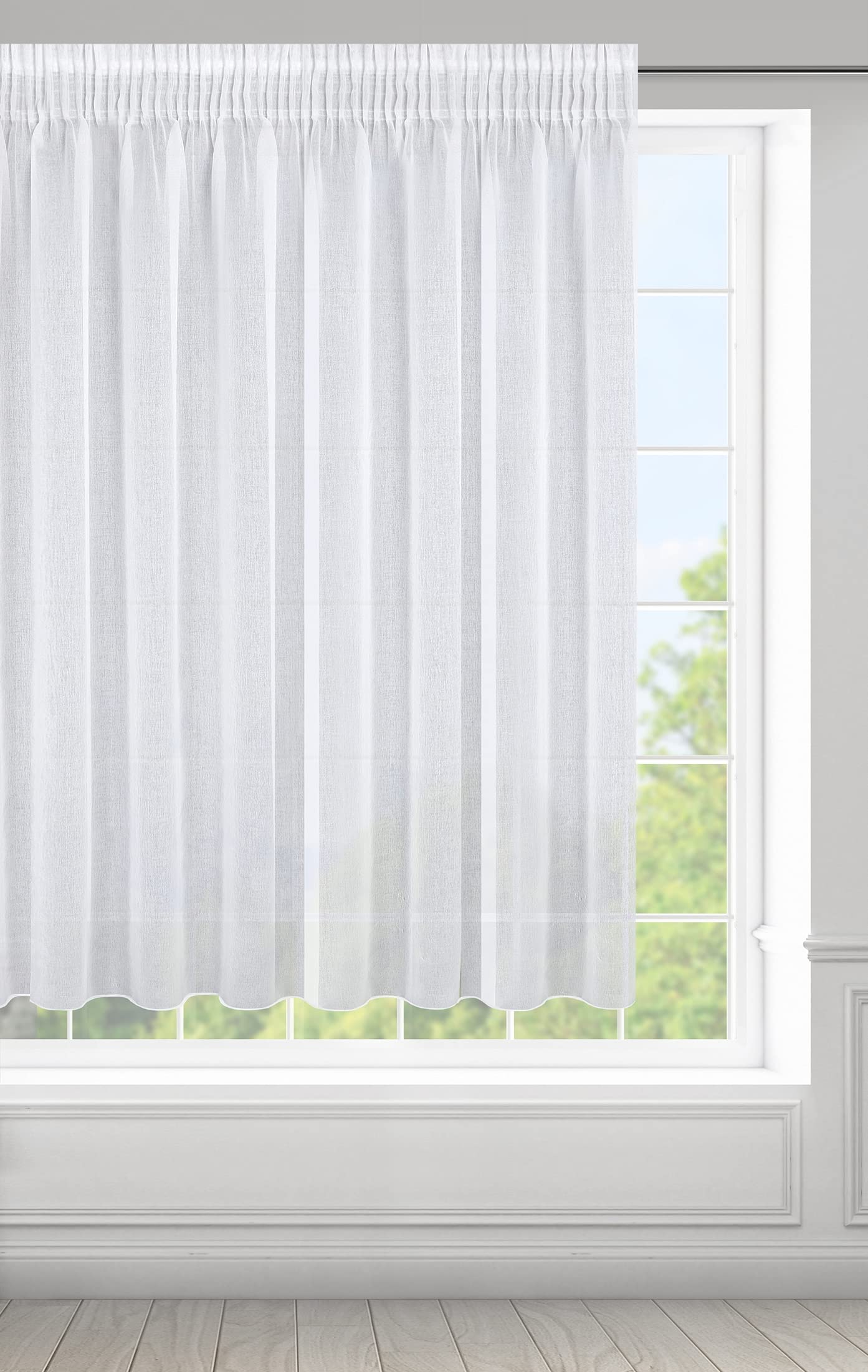 Eurofirany Argea Curtain Smooth Transparent Etamine Ruffle Tape Curtains Transparent Elegant Glamour Bedroom Living Room Lounge, White, 138” x 59”