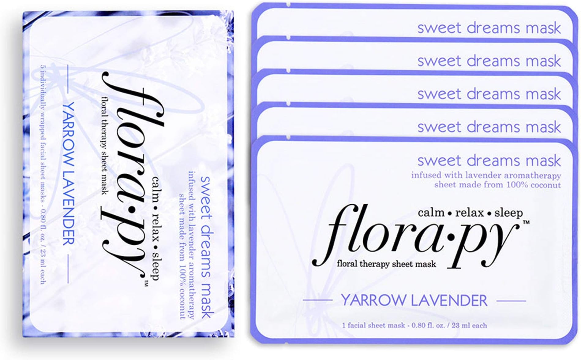 Florapy Beauty Sweet Dreams Sheet Aromatherapy Mask, Yarrow Lavender, 5 Count