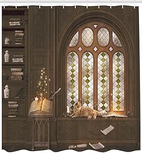 vrupi Cortina Ducha gótica Estudio Biblioteca Medieval Gato durmiendo