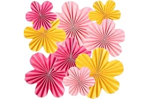 9Pcs Hanging Paper Fans, Paper Flowers Decorations, Abanicos De Papel Colgantes, Paper Floral Backdrop for Classroom Decorati