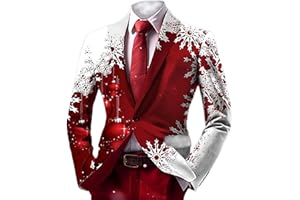 Christmas Blazer for Men Ugly Xmas Holiday Jacket Coat Lightweight Snowflake Print Work Business Slim One Button Suit Jacket