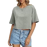 EasyGala Womens Cotton Boxy Crop Tops Drop Shoulder Loose Fit T-Shirts Short Sleeve Crewneck Tees Summer Casual Clothes