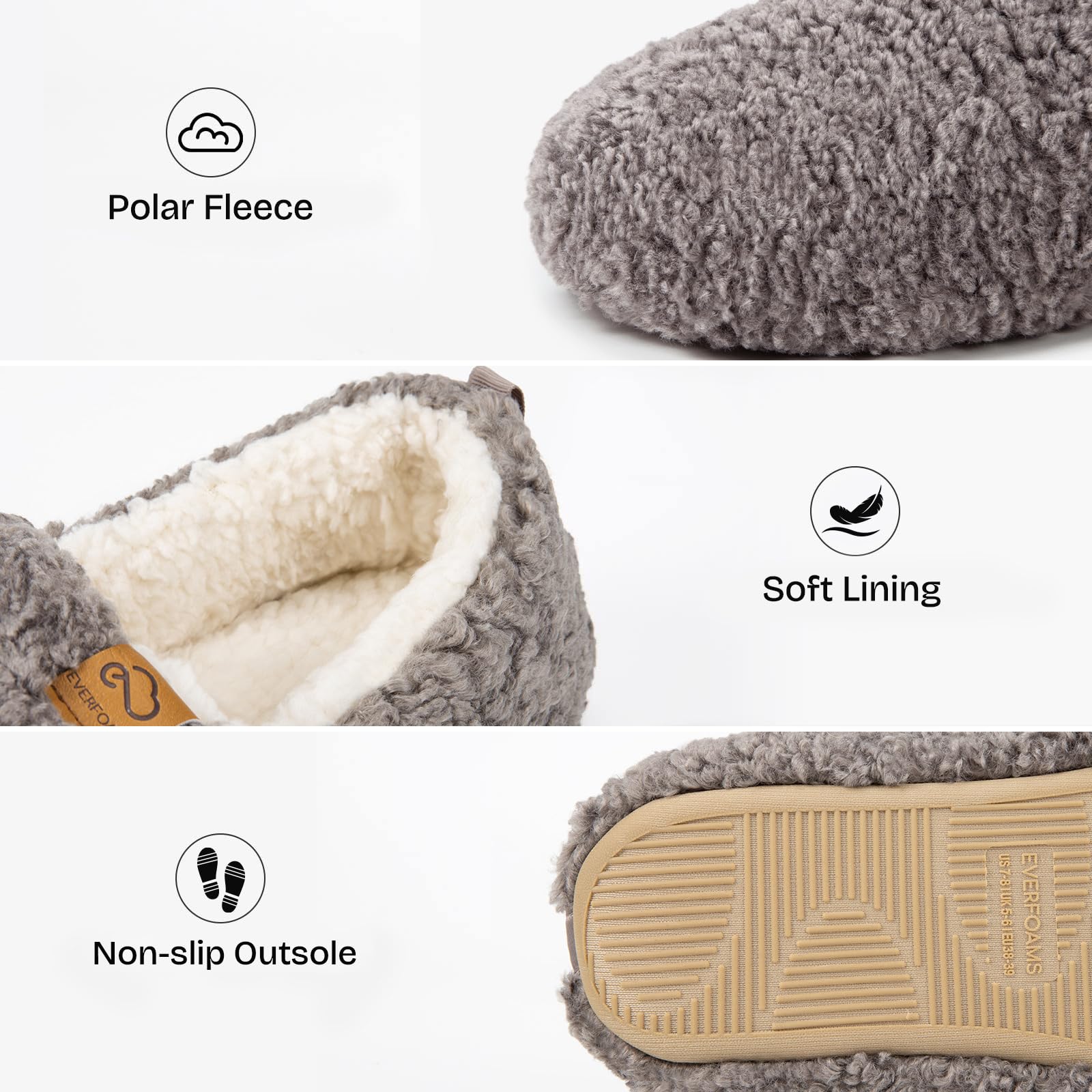 EverFoams Women’s Soft Curly Full Slippers Memory Foam Lightweight House Shoes Cozy Loafer with Polar Fleece Lining