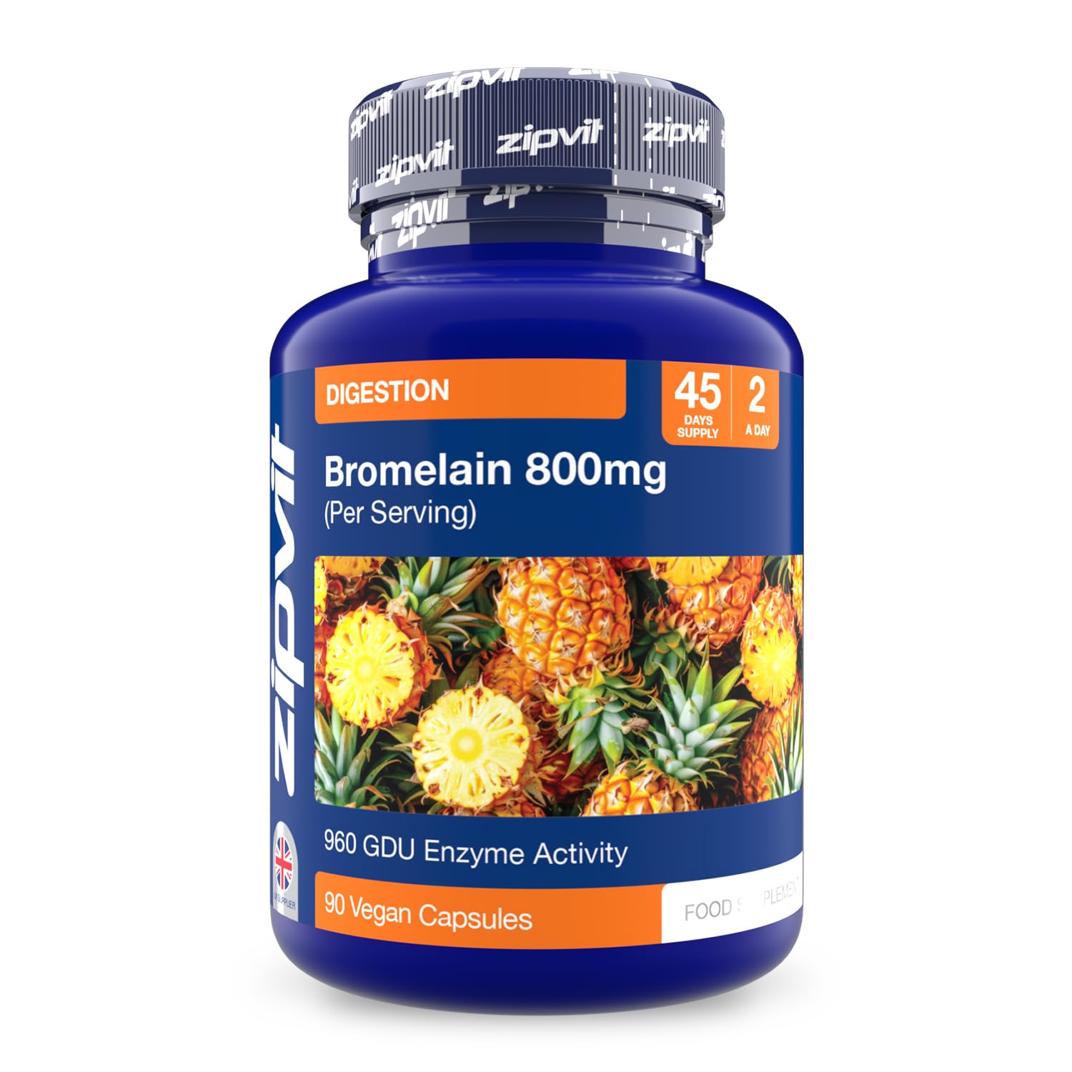 Zipvit Bromelain 800mg, 960 GDU Enzyme Activity, 90 Vegan Capsules, Natural Pineapple Digestive Enzyme, 2 a Day