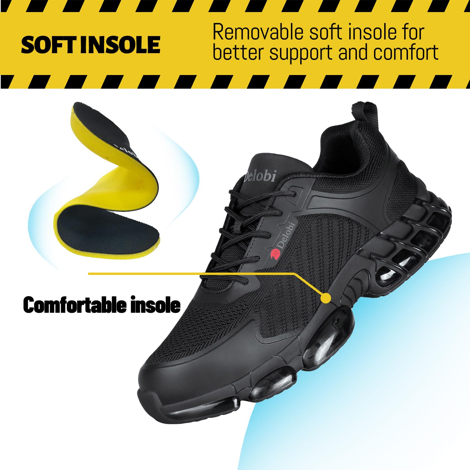 Ayekdeo Steel Toe Sneakers for Men Safety Shoes Comfortable Indestructible Work Shoes Air Cushion Construction Industrial Footwear Size 9