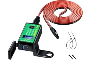 YONHAN Motorcycle Phone Charger Dual USB Type C PD & Quick Charge 3.0 Motorcycle USB Charger with Voltmeter & ON/Off Switch, SAE to USB Adapter Waterproof Motorcycle Accessories