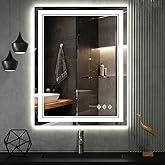 VanPokins LED Bathroom Mirror, 24x32 Inch Gradient Front and Backlit LED Mirror for Bathroom, 3 Colors Dimmable CRI>90 Double