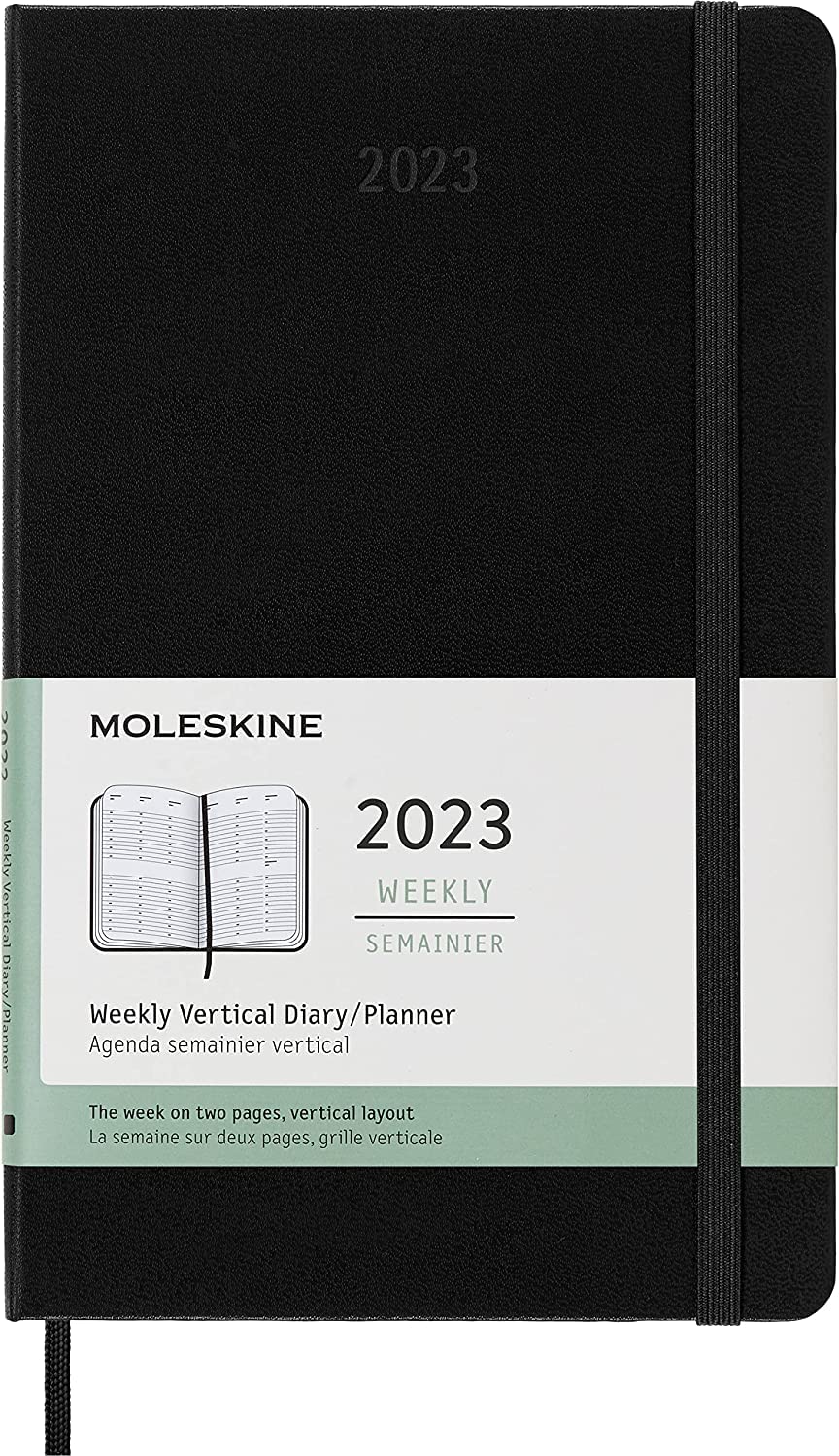 Moleskine Weekly Planner 2023, 12-Month Weekly Diary with Vertical Layout, Weekly Vertical Planner, Hard Cover, Large Size 13 x 21 cm, Colour Black