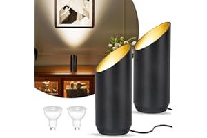 2 Pack Uplight Spotlight with GU10 Bulbs, Adjustable 3000K Bulbs, Indoor Floor Can Lights with 5.9ft Cord and Foot Switch, Bl