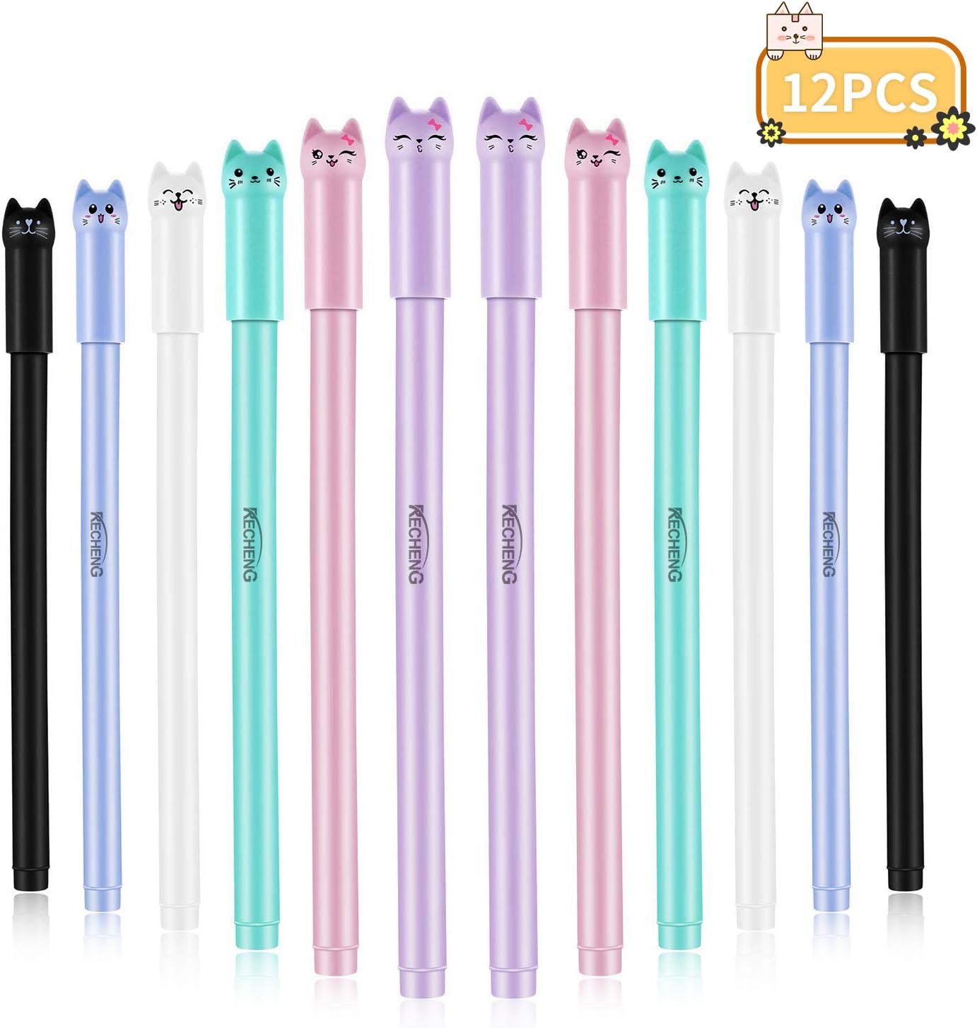 12PCS Set Cat Pens,RECHENG Animal Gel Pens kawaii pens
