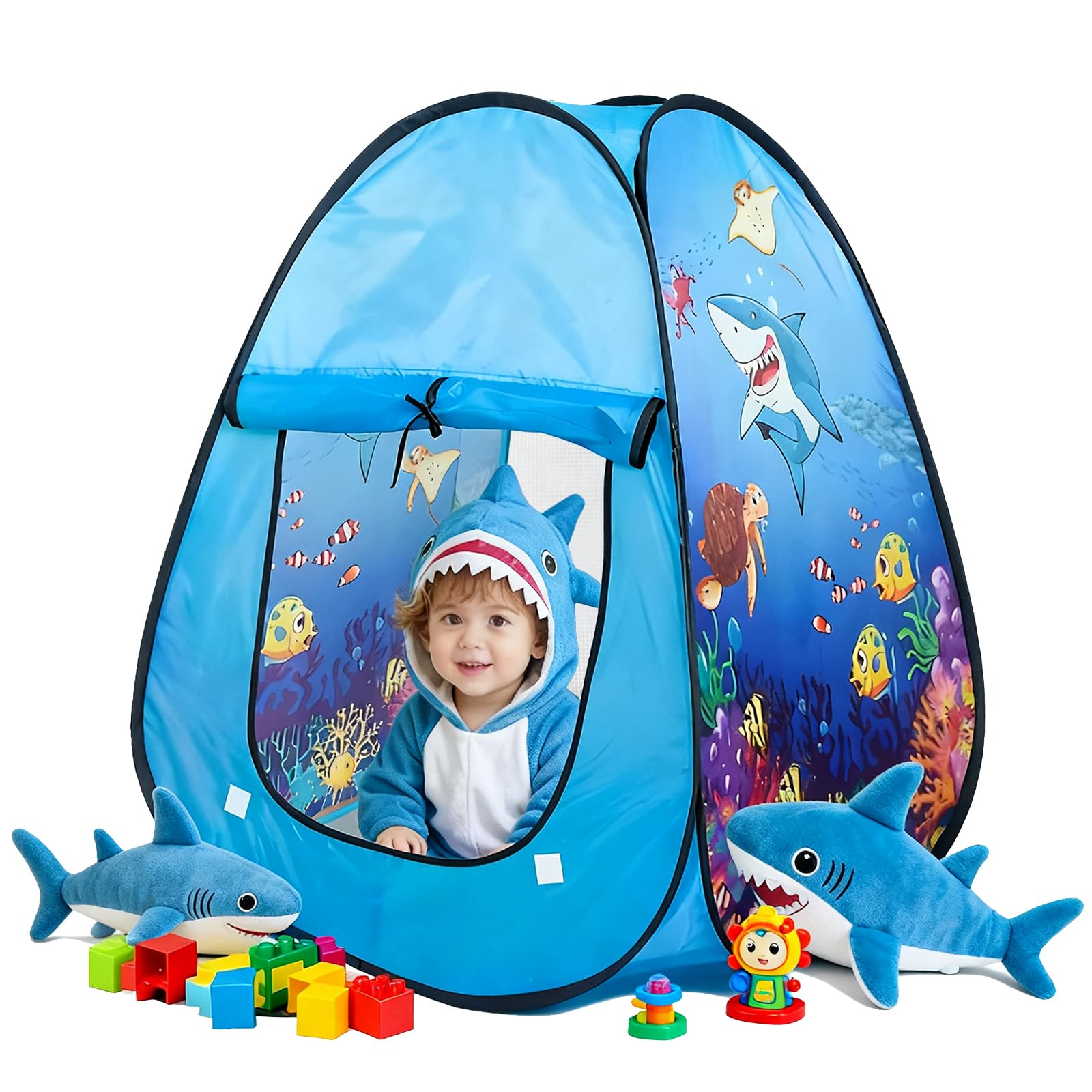 Kids Play Tent, Pop Up Tent for Toddlers, Baby Ball Pit Indoor Playhouse, Portable Children Safe Zone with Storage Bag, Birthday Toys Gifts for Boys Girls (Ocean) — image 1