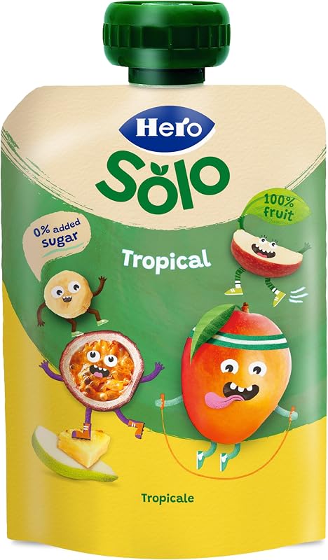 Hero - sachês de frutas tropicais, sem conservantes ou corantes, óleo de palma, glúten ou açúcares adicionados, para bebês a partir dos 12 meses - embalagem de 18 x 100 g