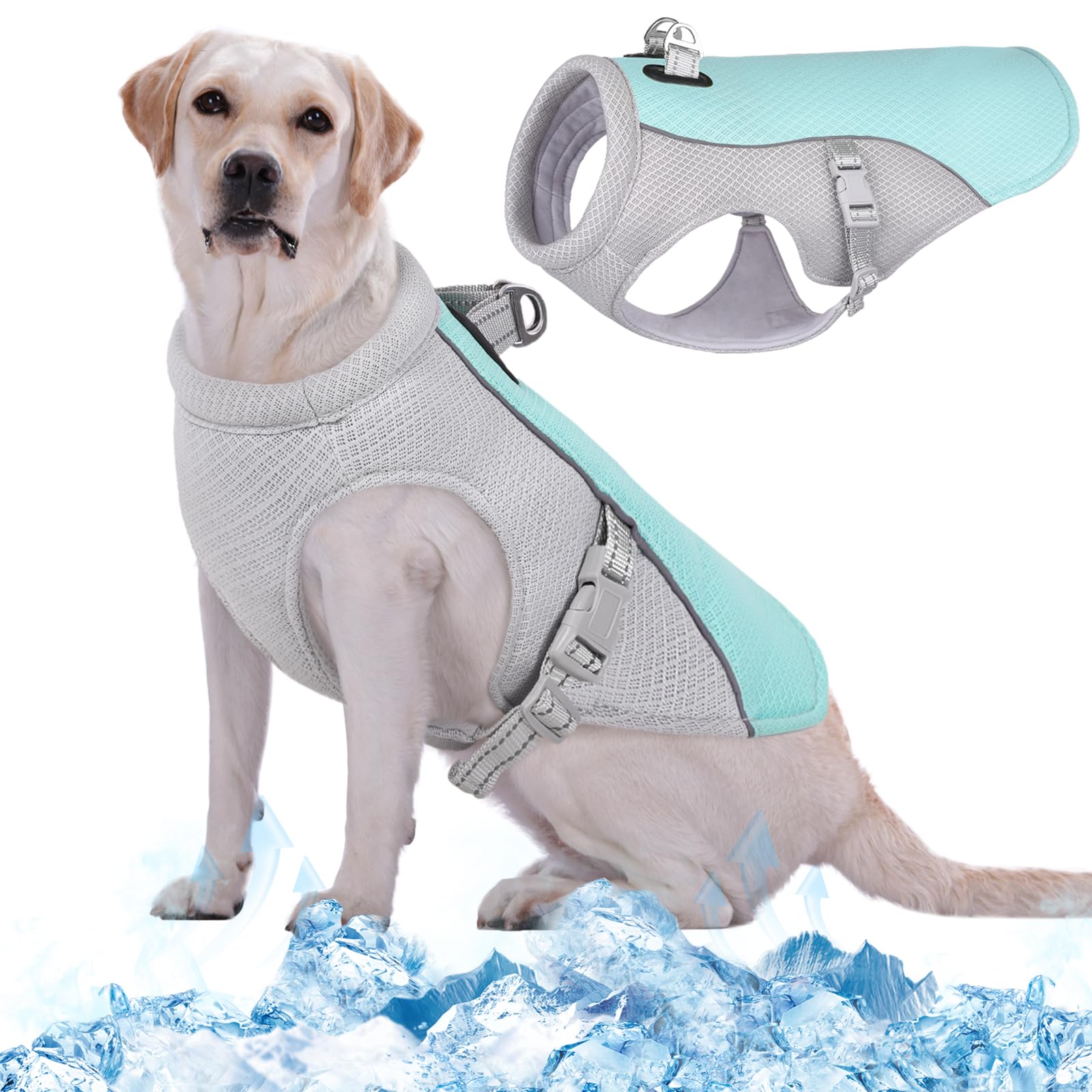 Kuoser Dog Cooling Vest, Evaporative Cooling Coat for Dogs, Breathable Pet Cooling Jacket, Safety Reflective Puppy Ice-Cooling Harness Coat, Sun-Proof Dogs Cooler Vest for Activity, Blue — image 1