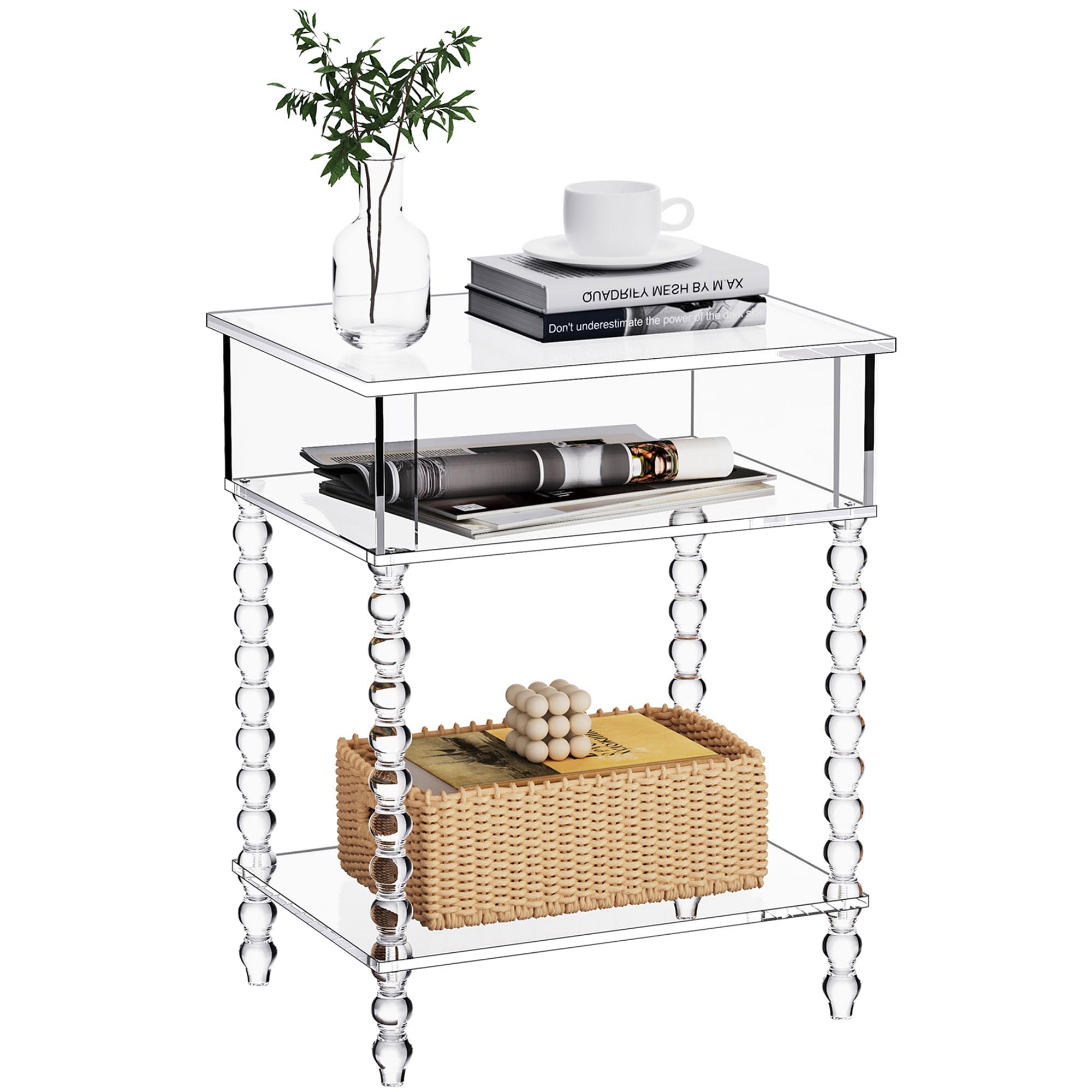Photo 1 of Dewrhiixe Acrylic Side Table, Clear 3-Tier End Table with Storage, Nightstand for Living Room, Bedroom, Office (Clear, 11.8 ×15.7 × 19.7)