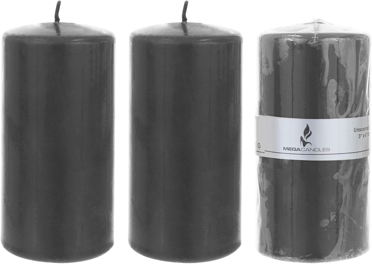 Mega Candles 3 pcs Unscented Dark Gray Round Pillar Candle