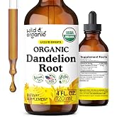 USDA Organic Dandelion Root Extract Drops - Liver Cleanse Detox - 4 oz | Antioxidant Support - Dandelion Tincture - Liquid Liver Support Supplement - Add to Tea - Vegan, No Sugar &amp; Alcohol-Free