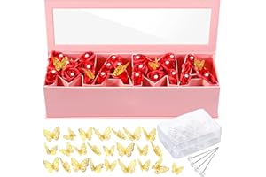 Ireer Mother's Day Mama Empty Flower Gift Box Cardboard Letter Shaped Fillable Box with Plastic Liners 50 Crystal Bouquet Pins 24 Gold Butterfly Decorations for Valentine Mom Birthday DIY(Pink)