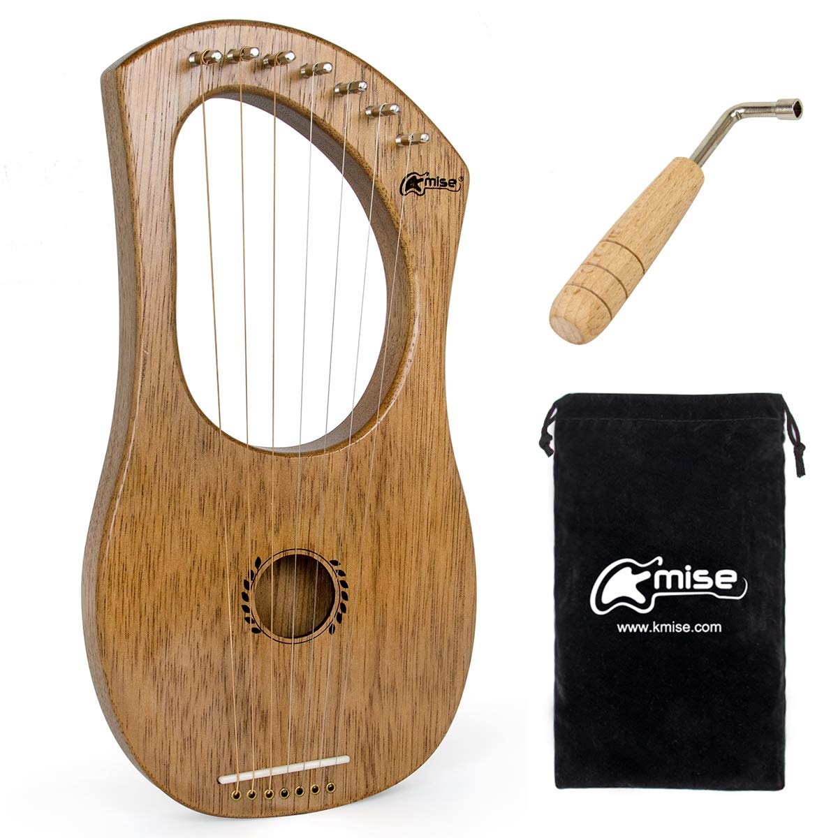 Kmise Lyre Harp, 7 Steel String Bone Saddle Kasra Lye Harp with Tuning Wrench and Black Gig Bag (Kasra)