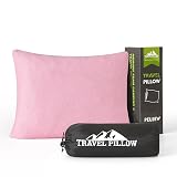PEUJEW Small Shredded Memory Foam Pillow, Camping Pillow Travel Pillow - Compressible Medium Firm, Breathable Cover, Ideal Backpacking Hiking, Airplane and Car (Apricot Pink, M)