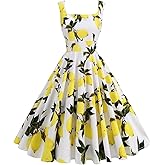 Women Vintage Floral Dress High Waist Cocktail Tea Party Wedding Prom Beach Dress