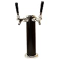 Double Tap Draft Beer Tower - 2-Tap Beer Column 13-inch High by 3-inch Diameter - Stainless Steel Body with Unique Black Satin Finish - Silver Chrome Finish Faucets - BEERGON BT-1000