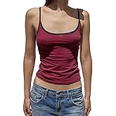 Women Y2K Striped Tank Top Sleeveless Scoop Neck Slim Fitted Summer Going Out Crop Tops